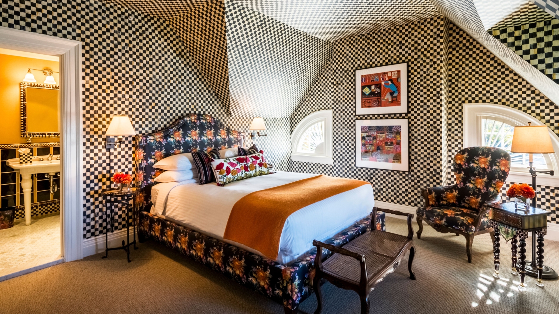 A room in the Rowland House with checkered ceiling.