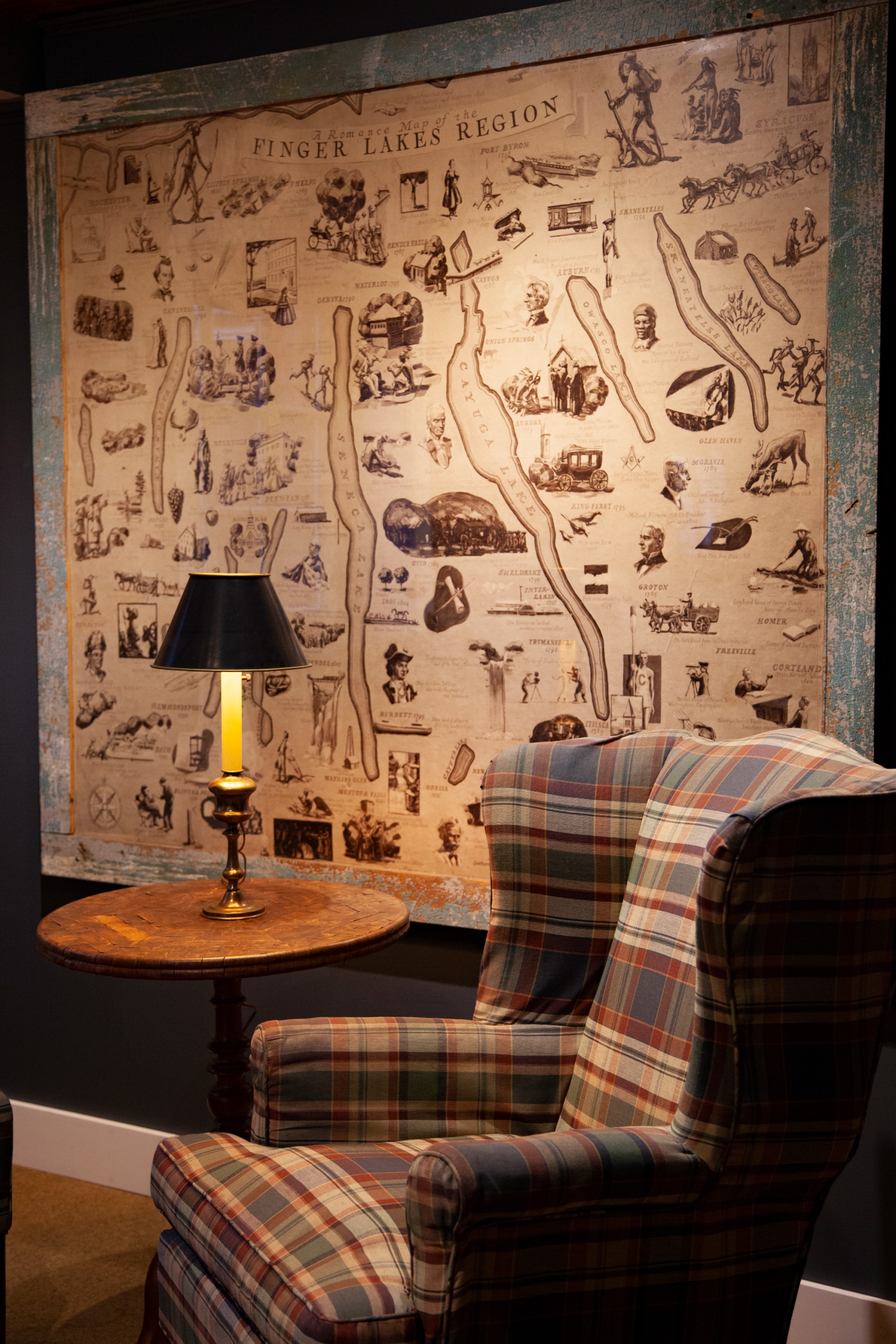 Chair and side table in a historical room.