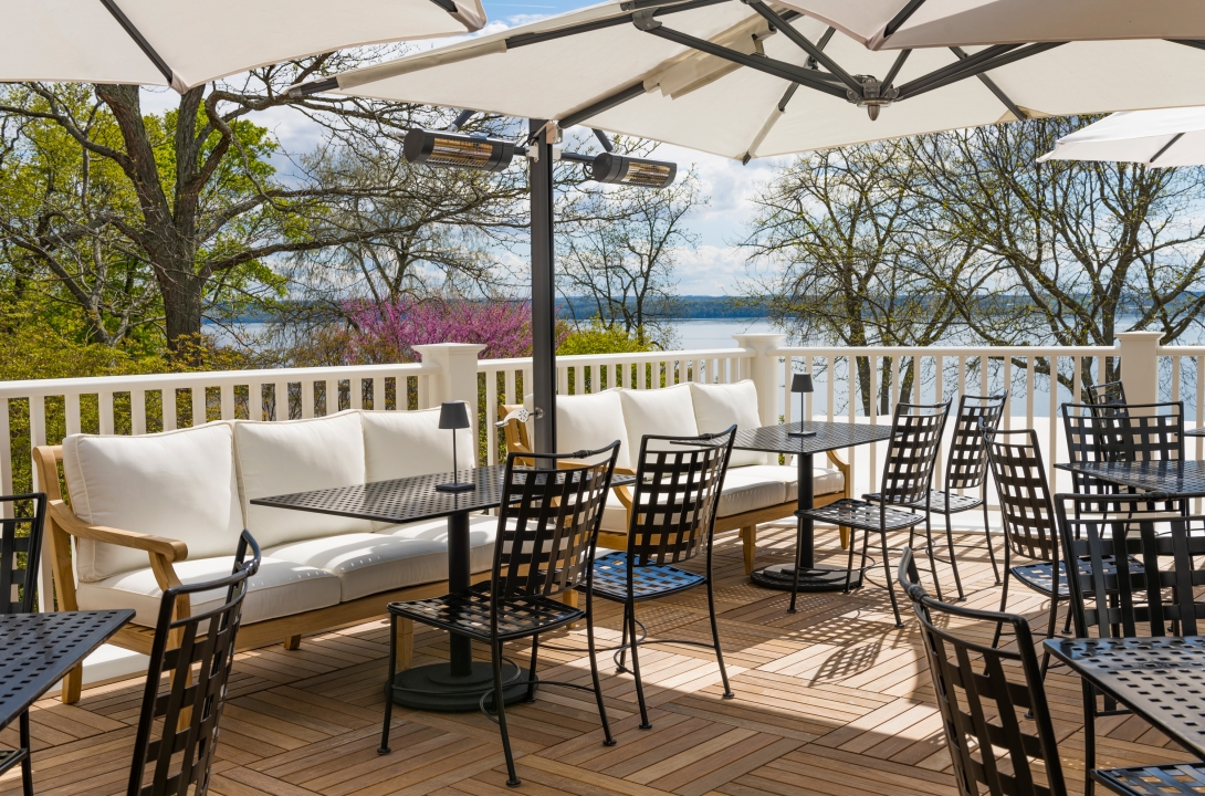 Lake views at the outdoor seating area.