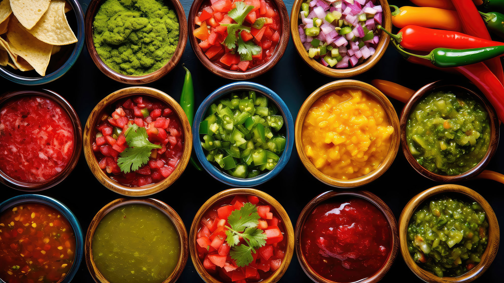 Salsa ingredients in bowls