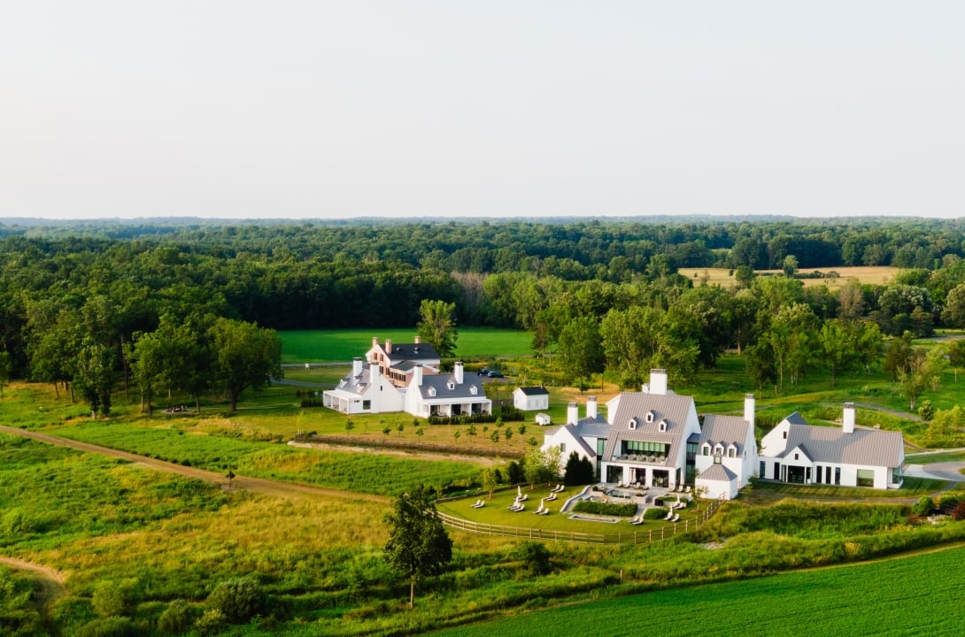 Aerial View of Spa and Farmhouse